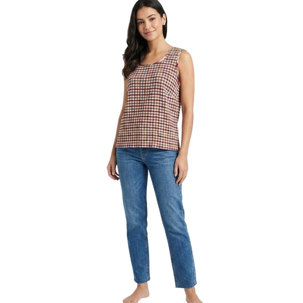 CabinCreek Plaid Sleeveless Top Burnt Orange Tan Green Bohemian Plus Size 2X